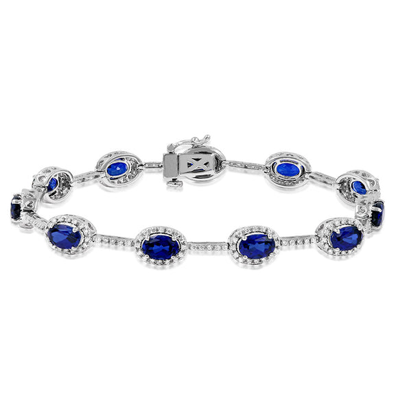 Oval Gemstone Halo Bracelet with Diamond Accent