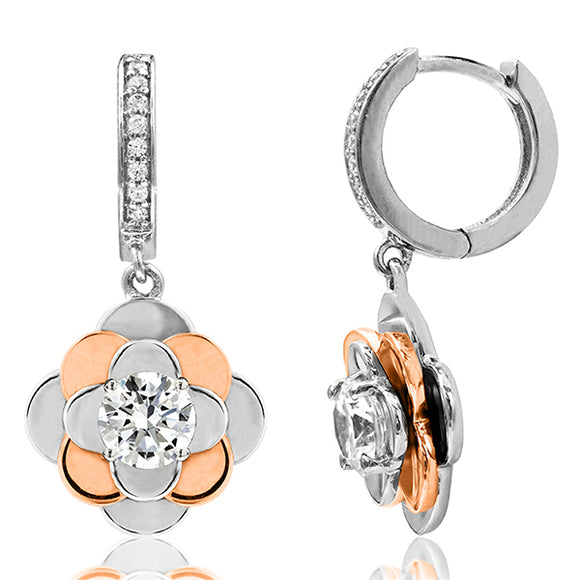 Rose Semi-Mount Huggie Earrings with Diamond Accent