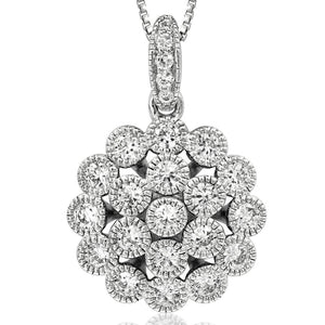 Vintage Floral Diamond Cluster Milgrain Pendant