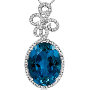 Premium Vintage Oval Blue Topaz Pendant with Diamond Frame