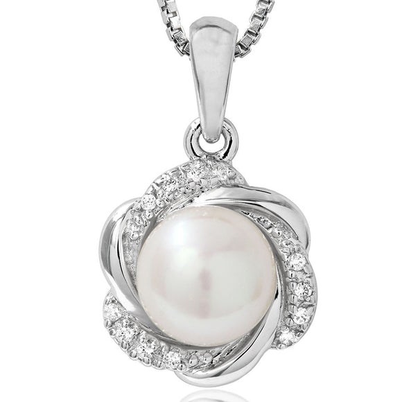Floral Pearl Pendant with Diamond Accent