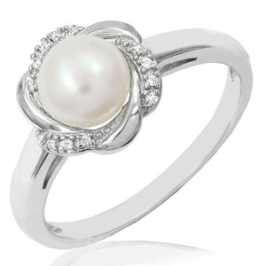 Floral Pearl Ring with Diamond Accent