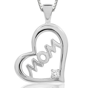 Single Diamond Heart Shaped "Mom" Pendant