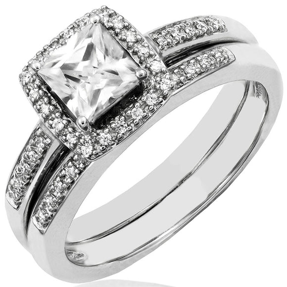 Princess Semi-Mount Diamond Halo Bridal Ring Set