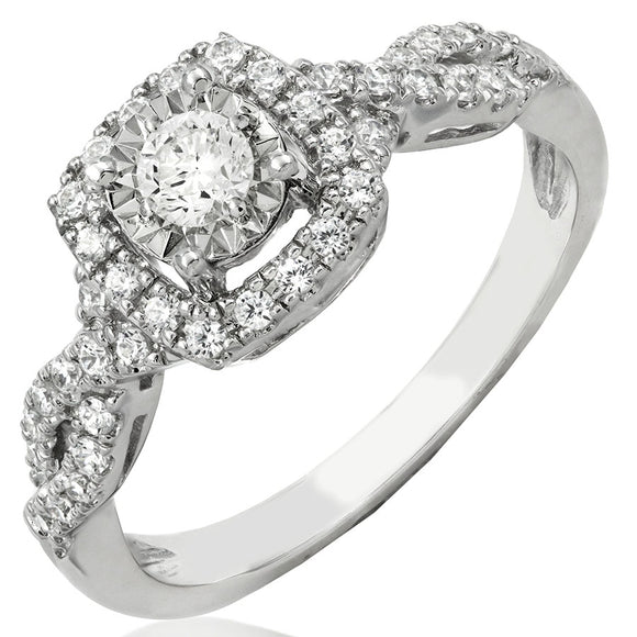 Diamond Cushion Frame Twist Shank Engagement Ring