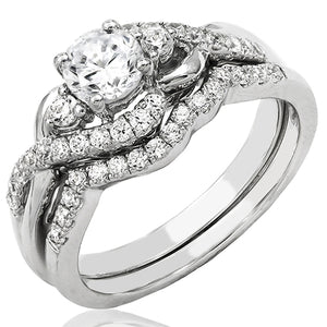 Interwoven Semi-Mount Three-Stone Diamond Bridal Ring Set