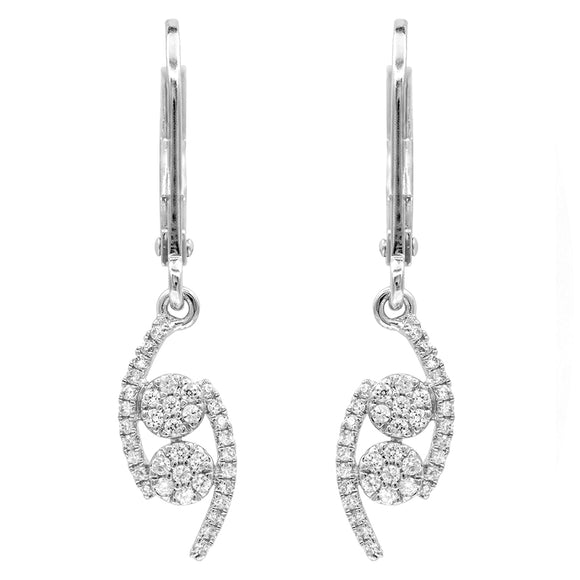 Two-Stone Diamond Cluster Bypass Dangle Earrings