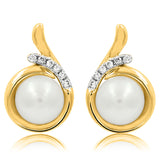 Pearl Stud Earrings with Diamond Accent