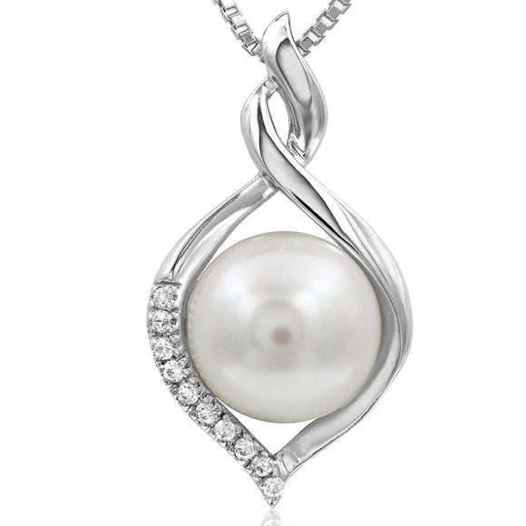 Pearl Infinity Pendant with Diamond Accent