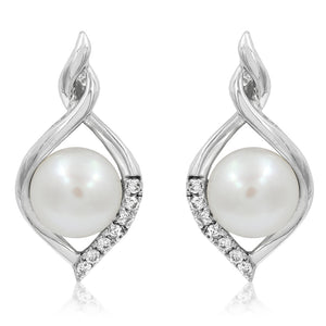 Infinity Pearl Stud Earrings with Diamond Accent