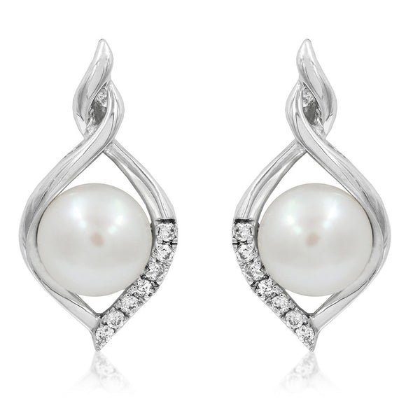 Infinity Pearl Stud Earrings with Diamond Accent