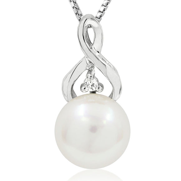 Pearl Infinity Pendant with Single Diamond
