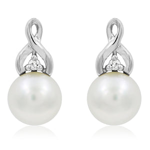 Infinity Pearl Stud Earrings with Diamond Accent