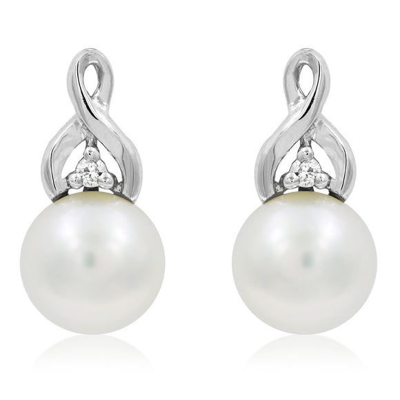 Infinity Pearl Stud Earrings with Diamond Accent