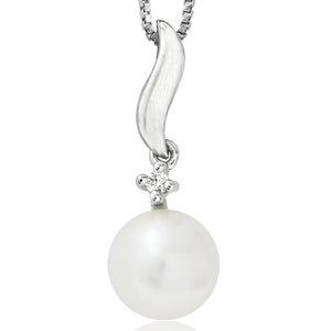 Drop Pearl Pendant with Single Diamond