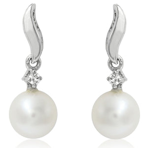 Drop Pearl Earrings with Diamond Accent