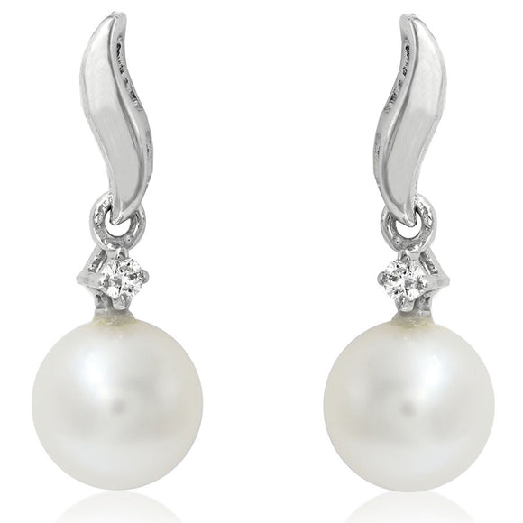 Drop Pearl Earrings with Diamond Accent