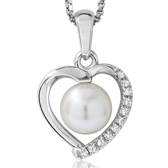 Heart Pearl Pendant with Diamond Accent