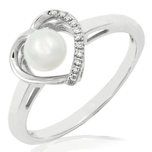 Heart Pearl Ring with Diamond Accent