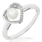 Heart Pearl Ring with Diamond Accent