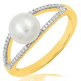 Pearl Ring with Diamond Accent and Split Shoulders