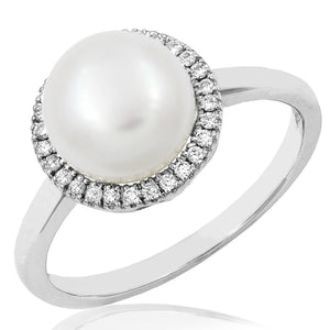 Pearl Halo Ring with Diamond Frame