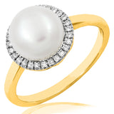 Pearl Halo Ring with Diamond Frame