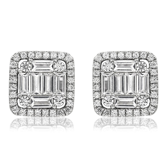 Cushion Diamond Halo Composite Stud Earrings