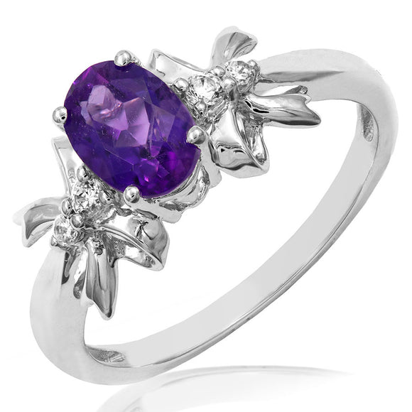 Oval Amethyst Ring with Double Bows Diamond Accent