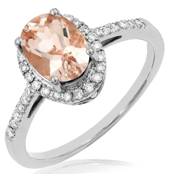 Oval Gemstone Halo Ring with Diamond Frame