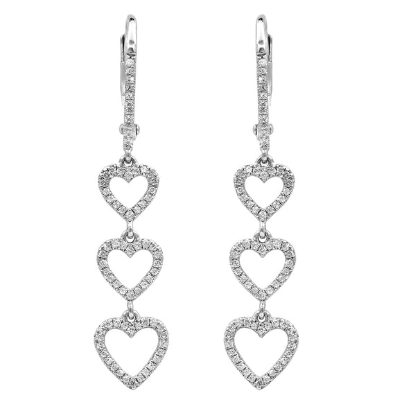 Triple Heart Drop Diamond Earrings