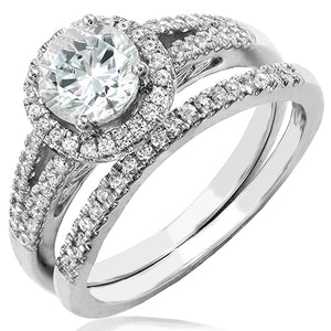 Diamond Halo Semi-Mount Bridal Ring Set with Split Shoulders