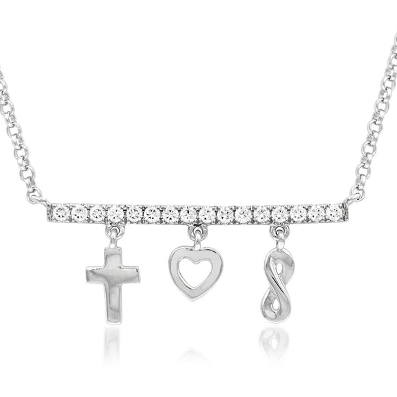Diamond Bar Necklace with Dangle Charms