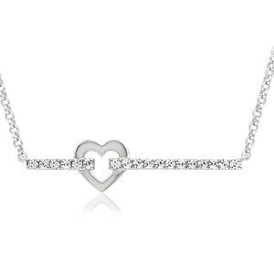 Diamond Bar Necklace with Heart