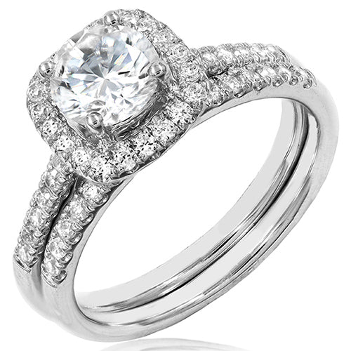 Cushion Semi-Mount Diamond Halo Bridal Ring Set