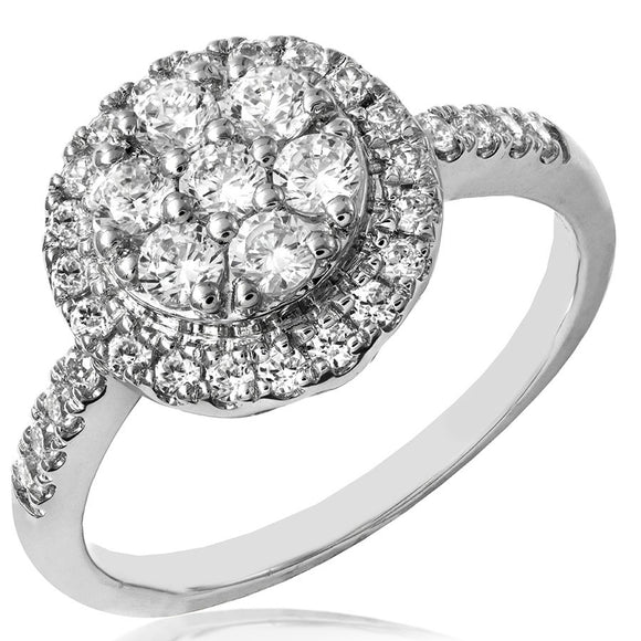 Diamond Cluster Halo Ring with Scallop Set Band