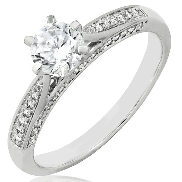 Six-Claw Semi-Mount Diamond Engagement Ring with Side Stones
