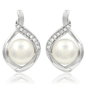 Pearl Stud Earrings with Diamond Accent