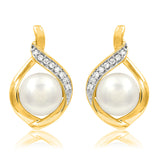 Pearl Stud Earrings with Diamond Accent