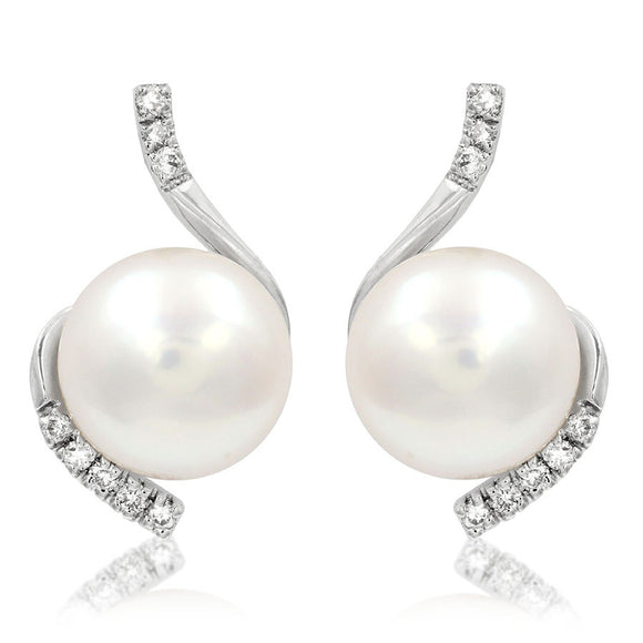 Pearl Stud Earrings with Diamond Accent