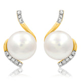 Pearl Stud Earrings with Diamond Accent