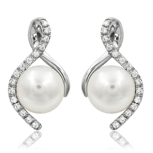 Pearl Infinity Stud Earrings with Diamond Accent