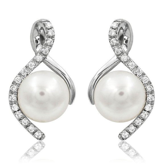 Pearl Infinity Stud Earrings with Diamond Accent