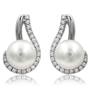 Pearl Stud Earrings with Diamond Accent