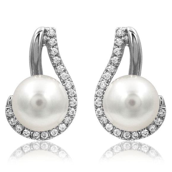 Pearl Stud Earrings with Diamond Accent