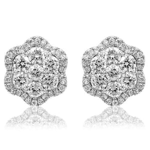 Floral Diamond Cluster Stud Earrings