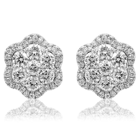 Floral Diamond Cluster Stud Earrings