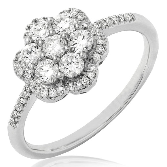 Floral Diamond Cluster Ring with Scallop Set Band