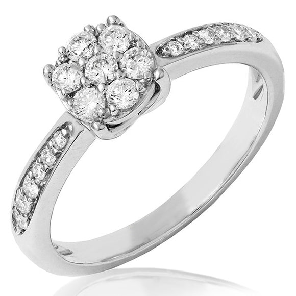 Diamond Cluster Ring with Bead Set Band