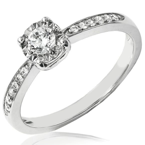 Diamond Illusion Semi-Mount Engagement Ring with Bead Set Band